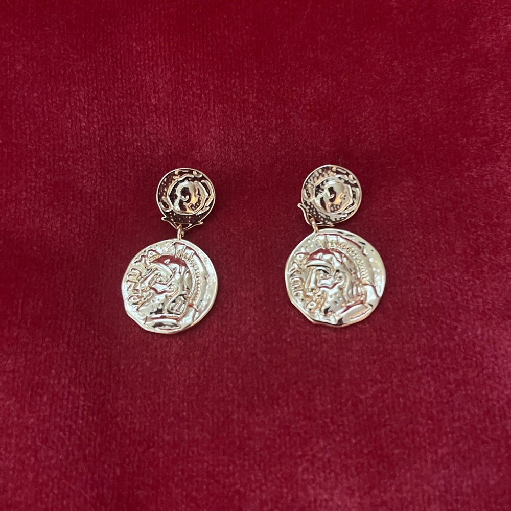 Roman Coin Gold Medallion Earrings